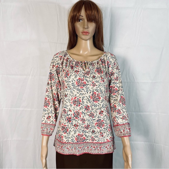 NWT New Ralph Lauren Floral Cotton 3/4 Length Sleeve Peasant Blouse Size S - Picture 1 of 9